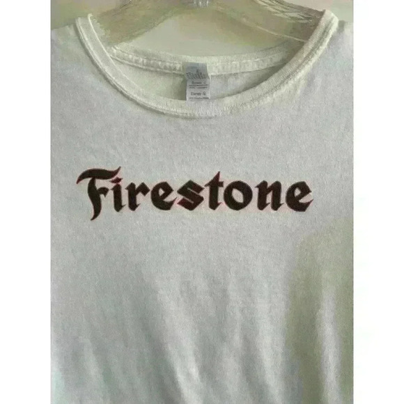 Firestone Women's Size LRG White Logo T-Shirt Gildan Brand Cap Sleeve - Picture 4 of 9